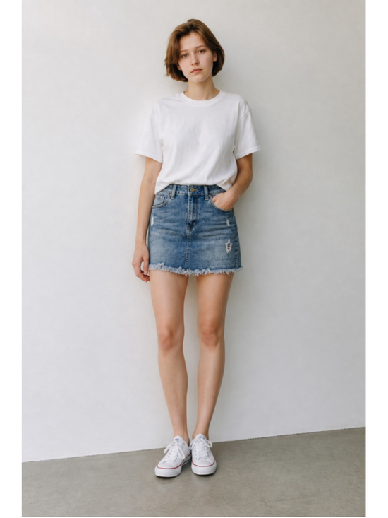 JBD Dresses & Skirts - JBD Distressed Denim Mini Skirt Size 6 Blue